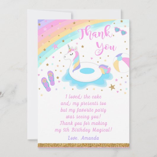 Unicorn Pool Party - Hartelijk dank Kaart (Voorkant)