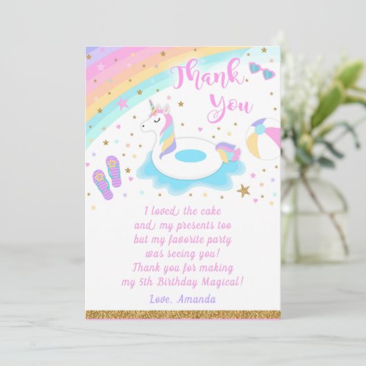 Unicorn Pool Party - Hartelijk dank Kaart (Staand voorkant)