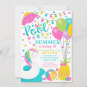 Unicorn Pool Party Invitation Girl Pool Birthday Kaart (Voorkant)