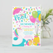 Unicorn Pool Party Invitation Girl Pool Birthday Kaart (Staand voorkant)
