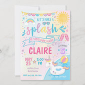 Unicorn Pool Party Invitation, Pool Bash Birthday Kaart (Voorkant)
