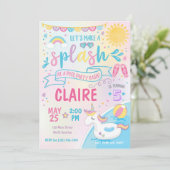 Unicorn Pool Party Invitation, Pool Bash Birthday Kaart (Staand voorkant)
