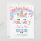 Unicorn Pool Party Invitation Pool Birthday Party Kaart (Voorkant)