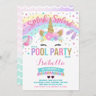 Unicorn Pool Party Invitation Pool Birthday Party Kaart