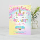 Unicorn Pool Party Invitation Pool Birthday Party Kaart (Staand voorkant)