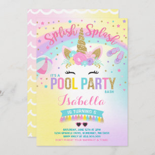 Unicorn Pool Party Invitation Pool Birthday Party Kaart