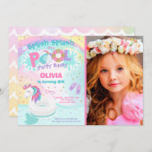 Unicorn Pool Party Invitation Pool Birthday Party Kaart (Voorkant / Achterkant)