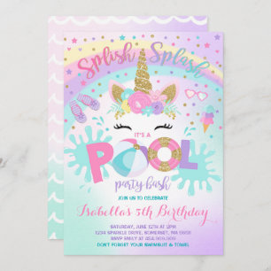 Unicorn Pool Party Invitation Pool Birthday Party Kaart