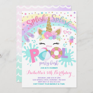 Unicorn Pool Party Invitation Pool Birthday Party Kaart