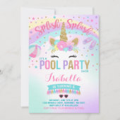 Unicorn Pool Party Invitation Pool Birthday Party Kaart (Voorkant)