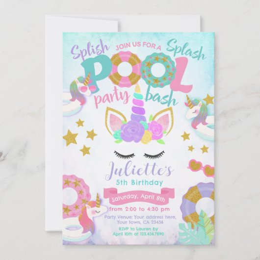 Unicorn Pool Party Kaart (Voorkant)