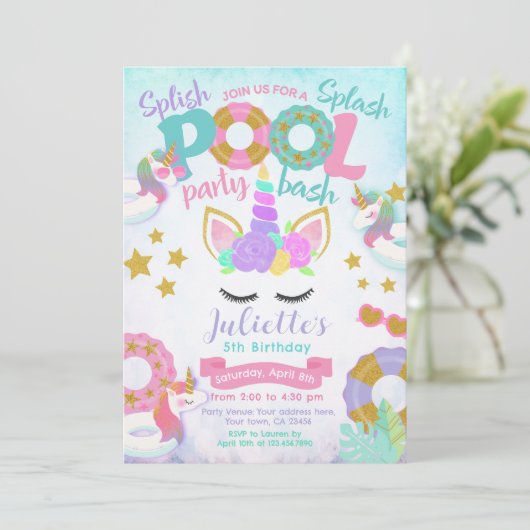 Unicorn Pool Party Kaart (Staand voorkant)