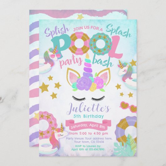 Unicorn Pool Party Kaart (Voorkant / Achterkant)