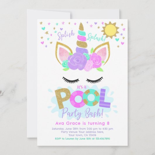 Unicorn Pool Party Kaart (Voorkant)