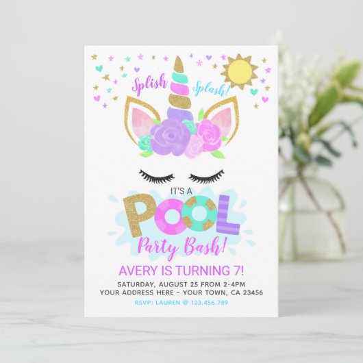 Unicorn Pool Party Kaart (Staand voorkant)