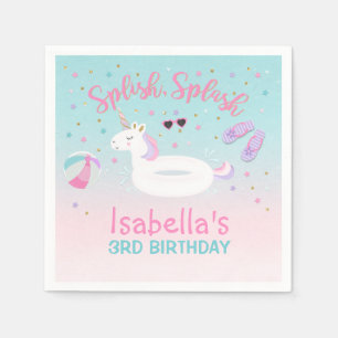 Unicorn Pool Party Napkin Birthday Invitation Pink Servet