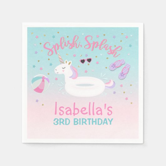 Unicorn Pool Party Napkin Birthday Invitation Pink Servet (Voorkant)
