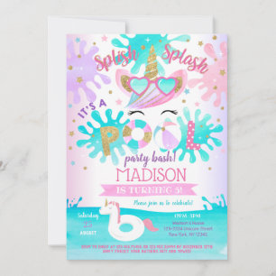 Unicorn Pool Party of Birthday Invitations Kaart