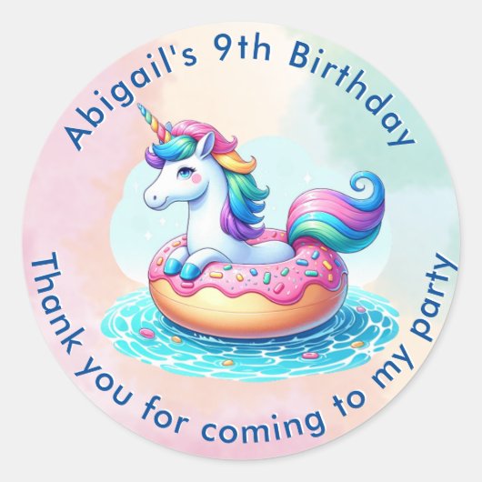 Unicorn Pool Party Verjaardag Sticker (Voorkant)