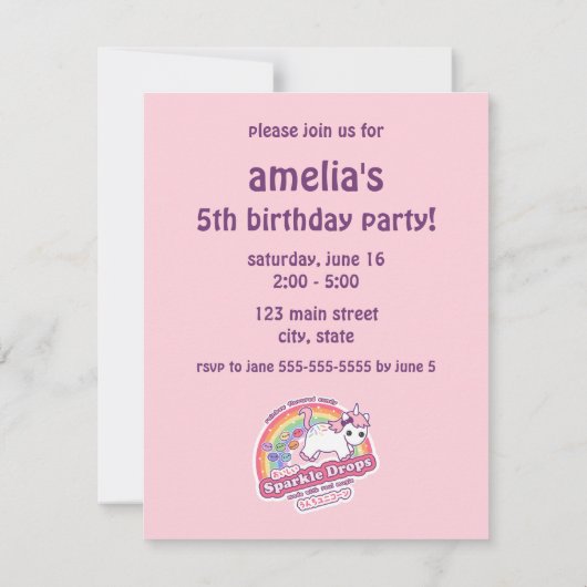 Unicorn Poop Snoep Birthday Party Kaart (Achterkant)