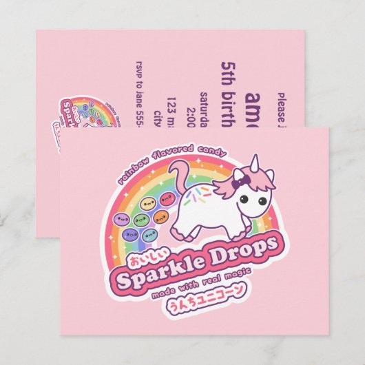 Unicorn Poop Snoep Birthday Party Kaart (Voorkant / Achterkant)