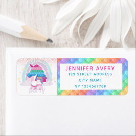 Unicorn Pop it Birthday Return Address Etiket