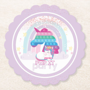 Unicorn Pop It Girl Birthday Party Kartonnen Onderzetters