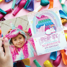 Unicorn Pop The Birthday Photo Party Invitation