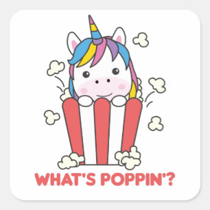 Unicorn Popcorn Whats Poppin Funny Vierkante Sticker
