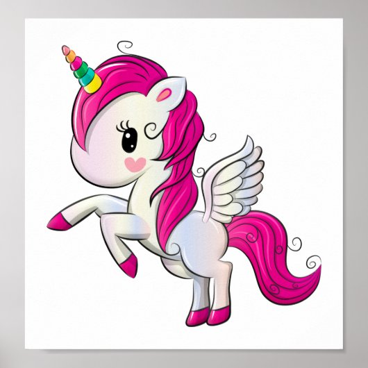 Unicorn Poster Girl's Room Decor Pink Rainbow (Voorkant)