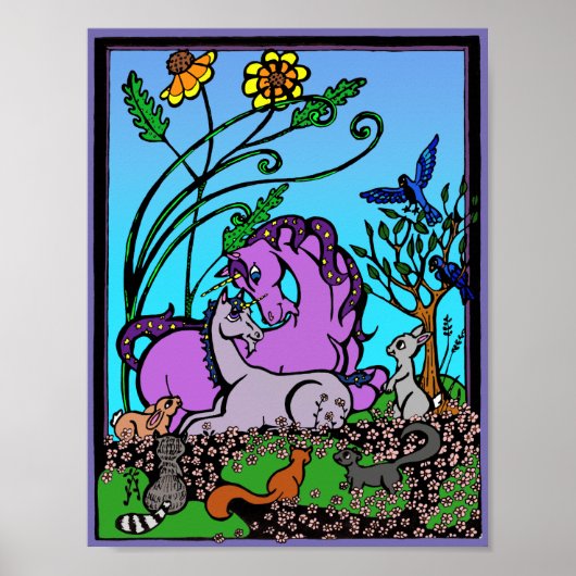 Unicorn Poster voor kinderen - "zittend mama" lich (Voorkant)