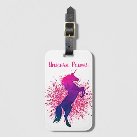 "Unicorn Power" Eenhoorn & Glitter Bagagelabel (Voorkant (verticaal))