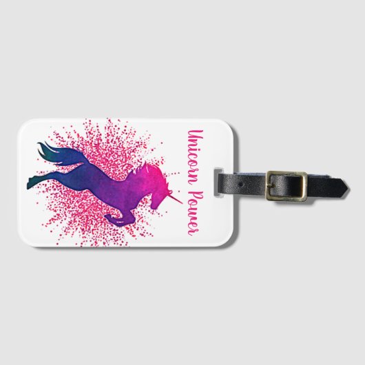 "Unicorn Power" Eenhoorn & Glitter Bagagelabel (Voorkant (horizontaal))