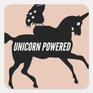UNICORN POWERED! VIERKANTE STICKER