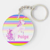 Unicorn prance roze regenboogstrepen, aangepaste n sleutelhanger (Achterkant)