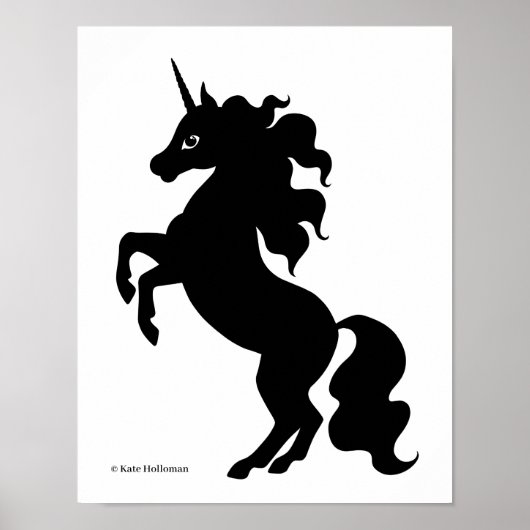 Unicorn prancen - Minimale zwart-witkunst Poster (Voorkant)