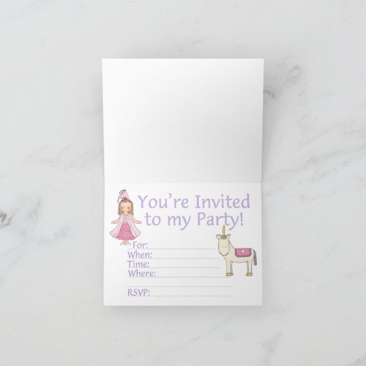 Unicorn Princess 2nd Birthday Fill-in Invitation Bedankkaart (Binnen)
