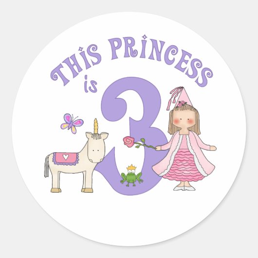 Unicorn Princess 3rd Birthday Classic Round Sticke Ronde Sticker (Voorkant)