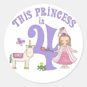 Unicorn Princess 4th Birthday Ronde Sticker