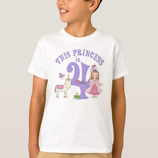 Unicorn Princess 4th Birthday T-shirt (Voorkant)
