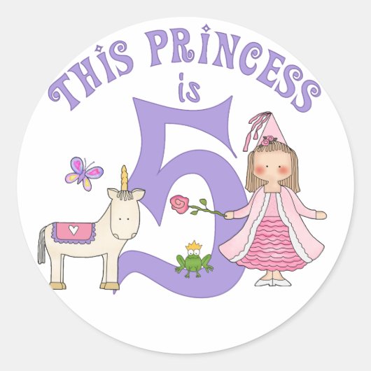 Unicorn Princess 5th Birthday Ronde Sticker (Voorkant)