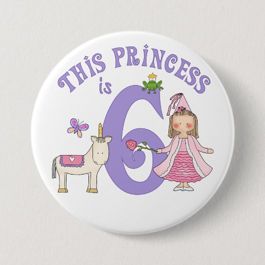 Unicorn Princess 6th Birthday Ronde Button 7,6 Cm (Voorkant)