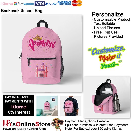 Unicorn Princess Castle Fantasy School Supplies 23 Bedrukte Rugzak