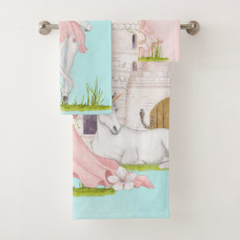 Unicorn Princess Castle Pink Blue Bad Handdoek