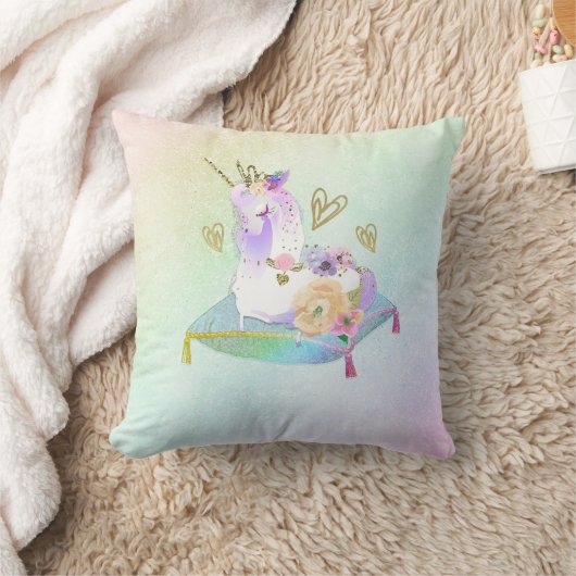 Unicorn Princess Diva Iridescent Rainbow Pastel Kussen (Deken)