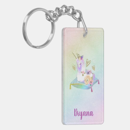 Unicorn Princess Diva Iridescent Rainbow Pastel Sleutelhanger (Voorkant Links)