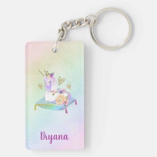 Unicorn Princess Diva Iridescent Rainbow Pastel Sleutelhanger (achterkant)