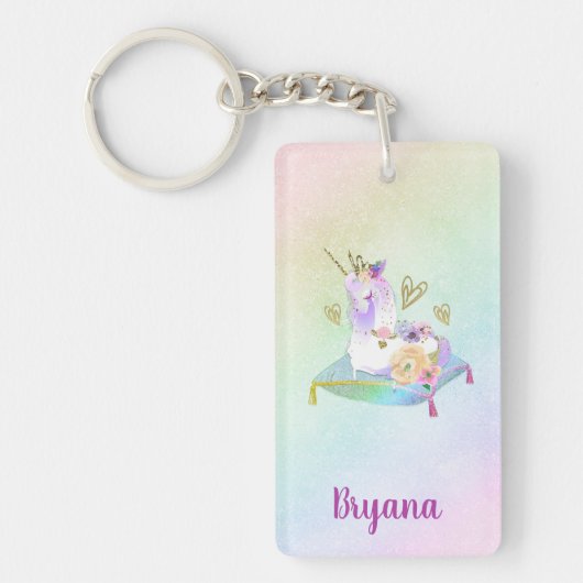 Unicorn Princess Diva Iridescent Rainbow Pastel Sleutelhanger (Voorkant)