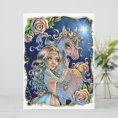 Unicorn Princess Fairytale Roos Art Kaart (Staand voorkant)