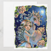 Unicorn Princess Fairytale Roos Art Kaart (Voorkant / Achterkant)